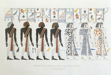 Illustrationen von Hieroglyphen aus den Königsgräbern in Theben, entdeckt von G. Belzoni, Platte 8 aus Plates Illustrative of the Researches in Egypt and Nubia, graviert von Charles Hullmandel